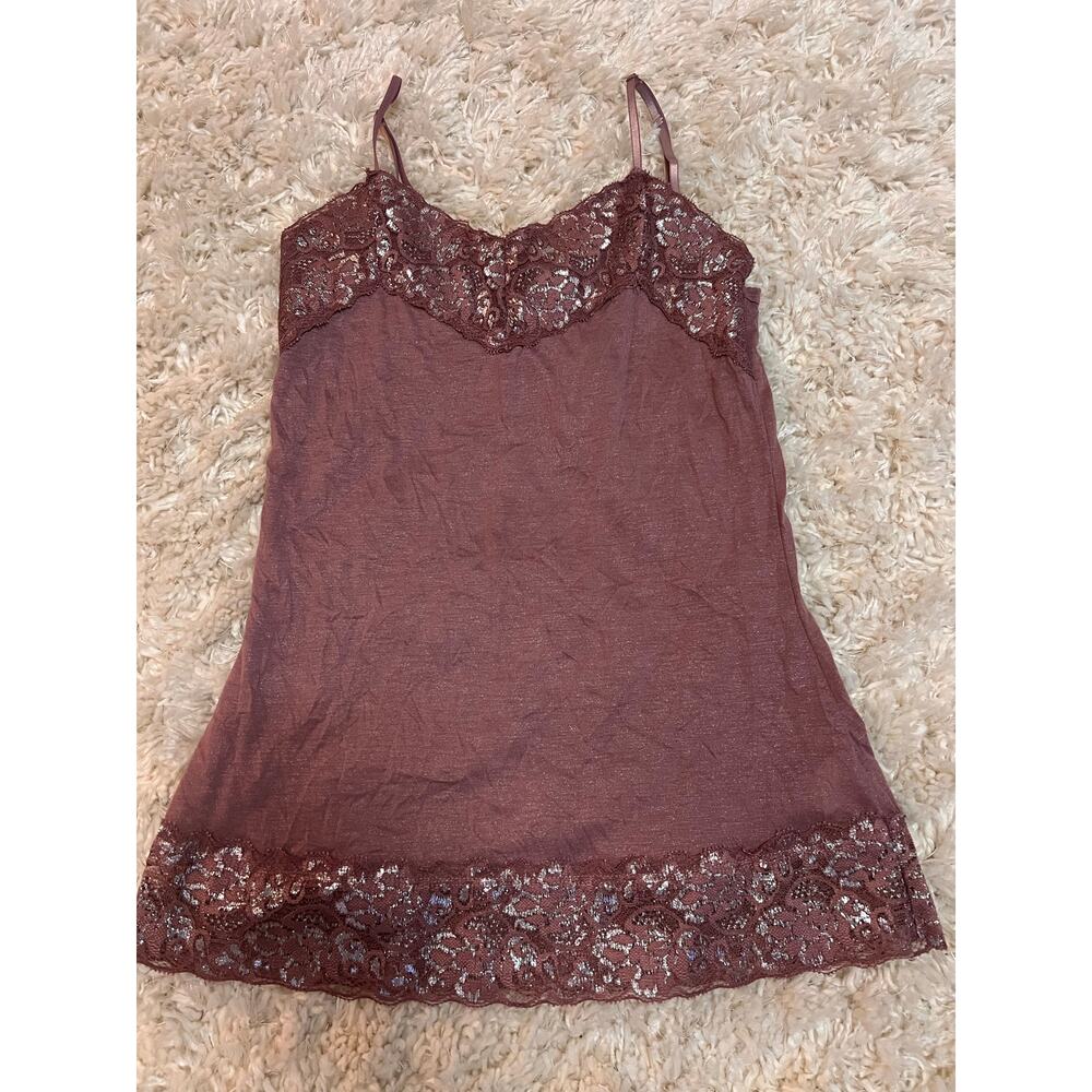 Vanity Y2K Purple Spaghetti Strap Glitter Lace Trim Vintage Camisole Bedazzled - Picture 6 of 10